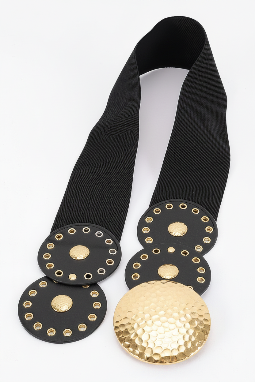 Western Concho Belt Hammered Metal Medallion Grommet Faux Leather Stretch Plus Size