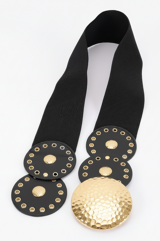 Western Concho Belt Hammered Metal Medallion Grommet Faux Leather Stretch Plus Size