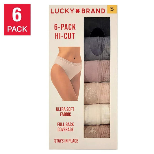 Lucky Brand Cotton Lined High-cut Underwear 6-Pack box Panties Multi-color Soft Stretch Tagless Lace