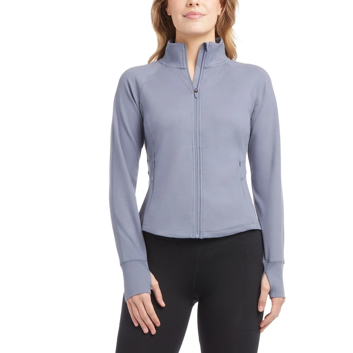 Jockey Women's Yoga Jacket Tulip Hem Athletic Running Pockets Activewear Thumb Hole Gray Fog