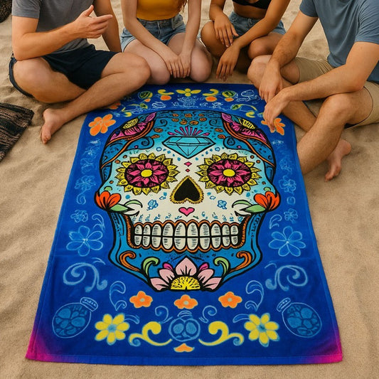 Sugar Skull Beach Towel 30 x 60 Day of the Dead Novelty Beach Bath Pool Home