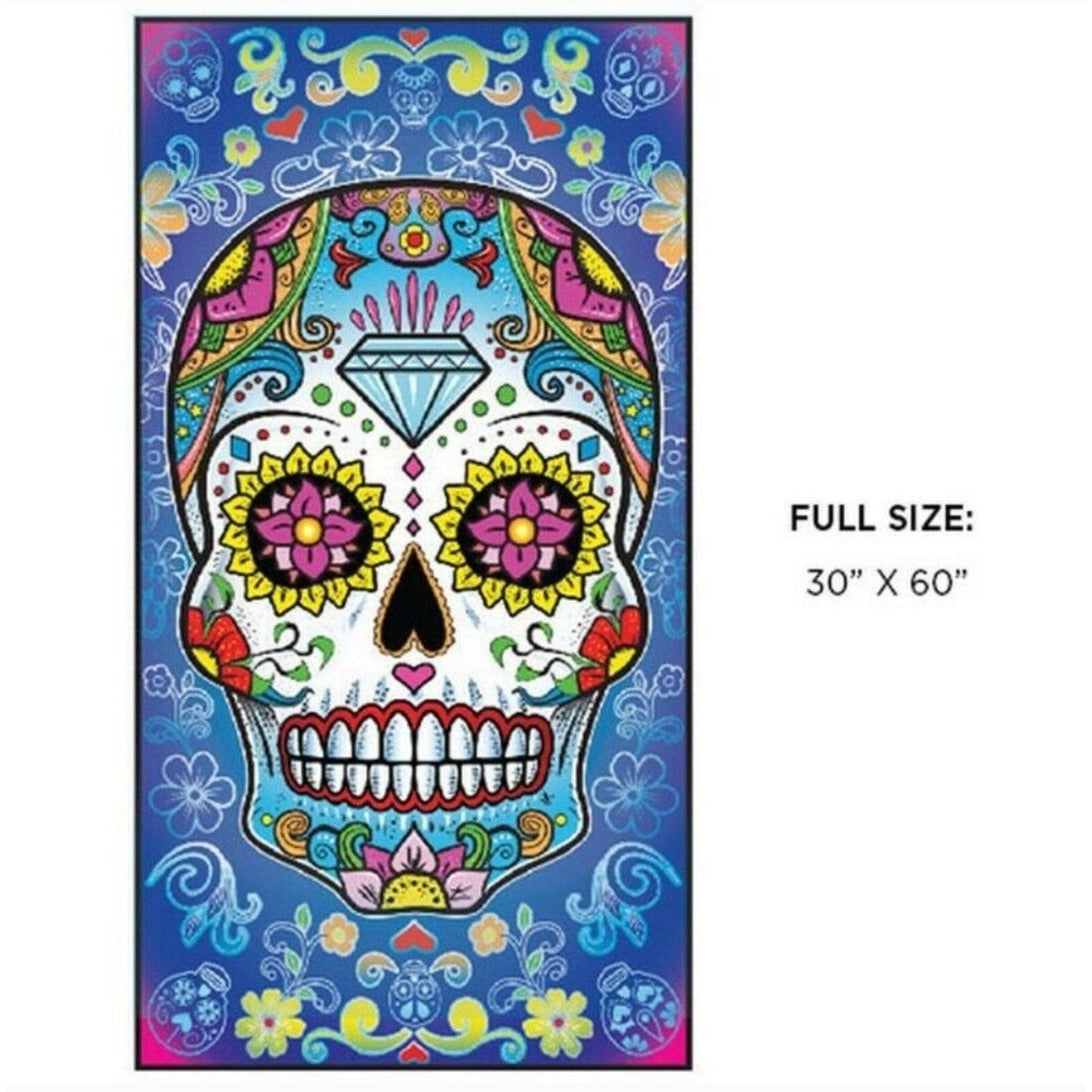 Sugar Skull Beach Towel 30 x 60 Day of the Dead Novelty Beach Bath Pool Home