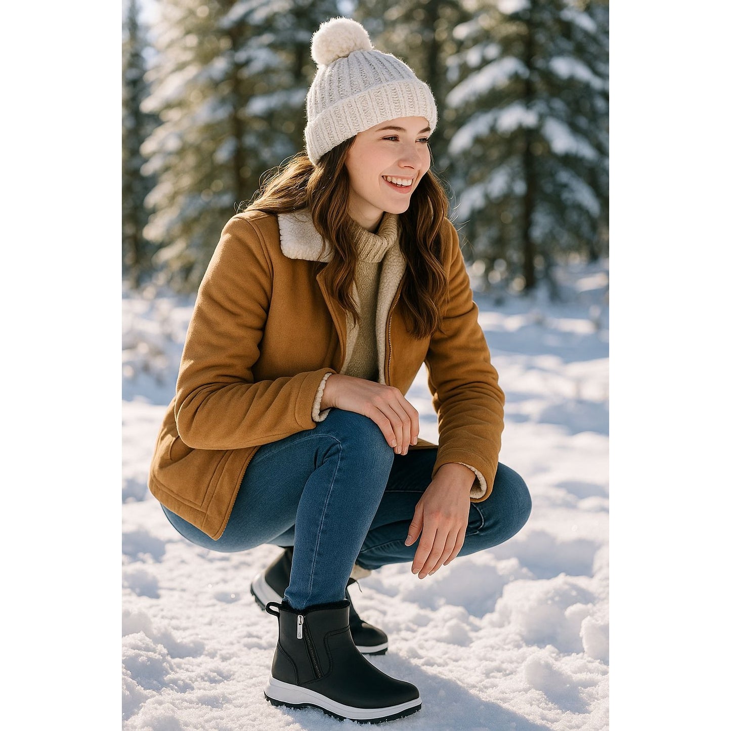 Khombu Boots Womens Fuzzy Sienna Winter Snow Rain Vegan Leather Faux Fur Shoes