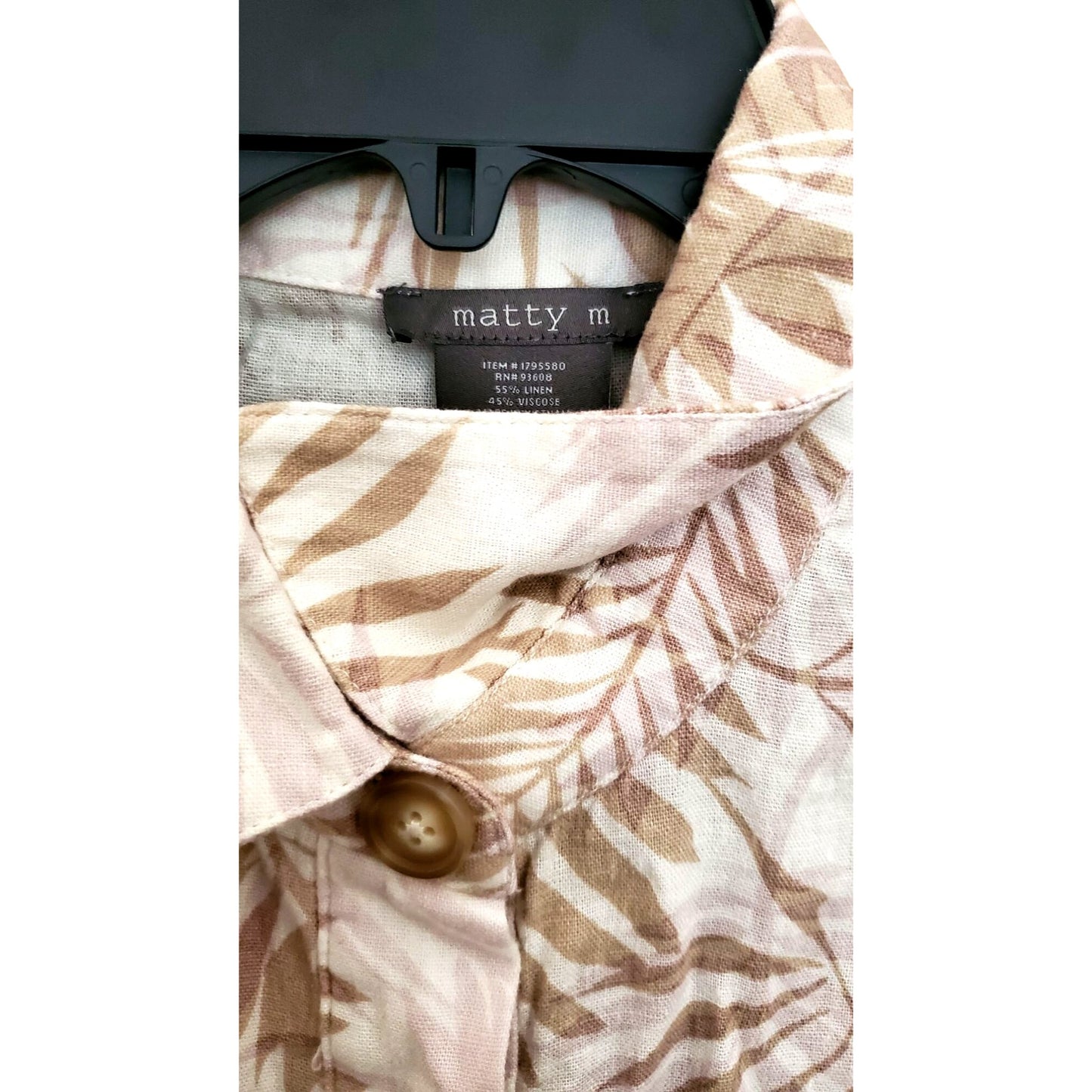 Matty M Romper Linen Blend Button Front Shorts Tropical Palm One-piece Outfit