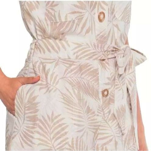 Matty M Romper Linen Blend Button Front Shorts Tropical Palm One-piece Outfit