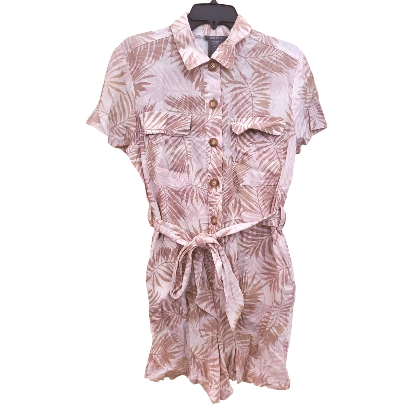 Matty M Romper Linen Blend Button Front Shorts Tropical Palm One-piece Outfit