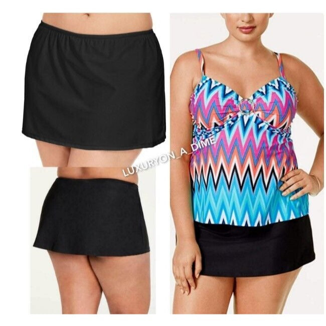 Island Escape Bikini Bottom Swim Skirt Plus-size Skirtini Mini Swimwear Black