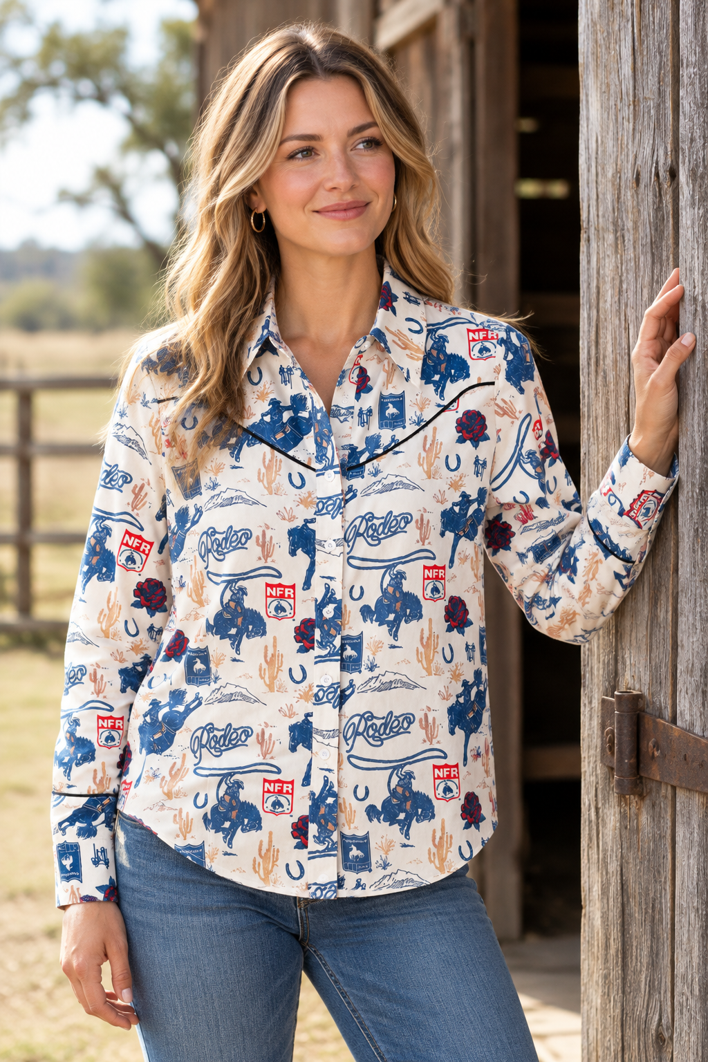 Rodeo Cowgirl Western Yoke Button-Up Shirt Long Sleeve Dress Shirt Southern Top