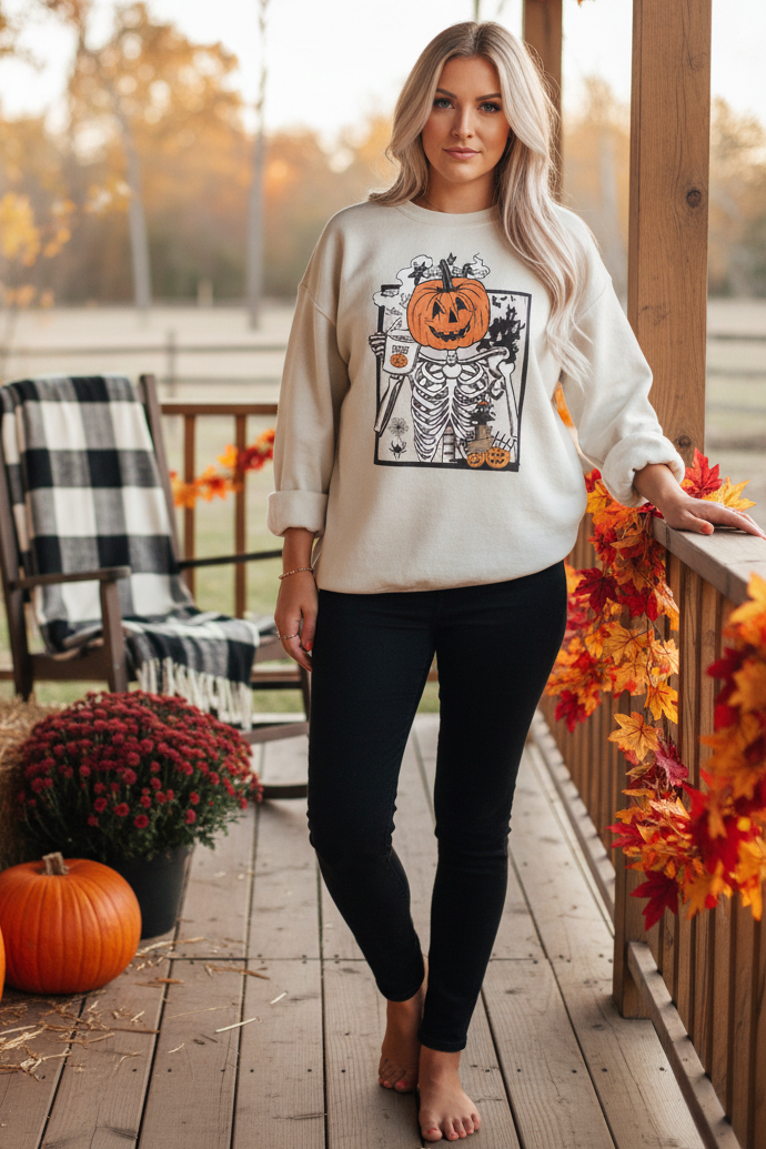Halloween Pumpkin Jack-O-Lantern  Lightweight Pullover Sweatshirt