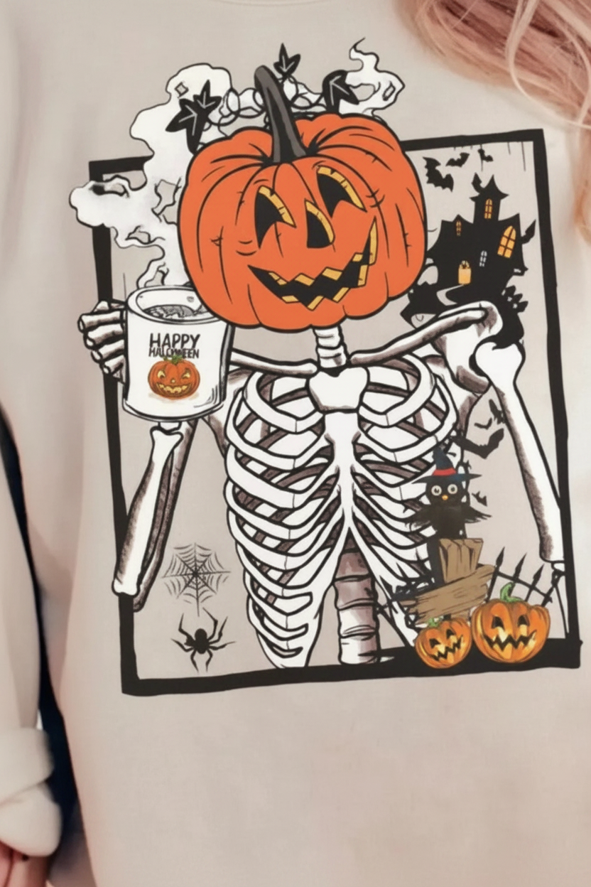 Halloween Pumpkin Jack-O-Lantern  Lightweight Pullover Sweatshirt