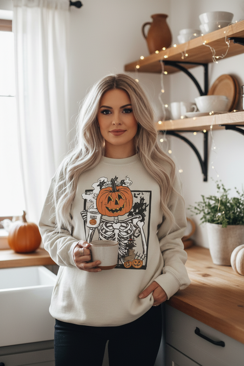 Halloween Pumpkin Jack-O-Lantern  Lightweight Pullover Sweatshirt