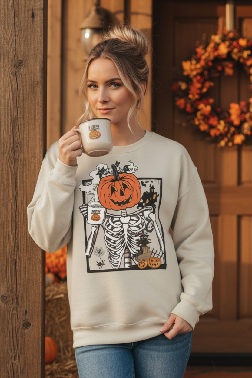 Halloween Pumpkin Jack-O-Lantern  Lightweight Pullover Sweatshirt