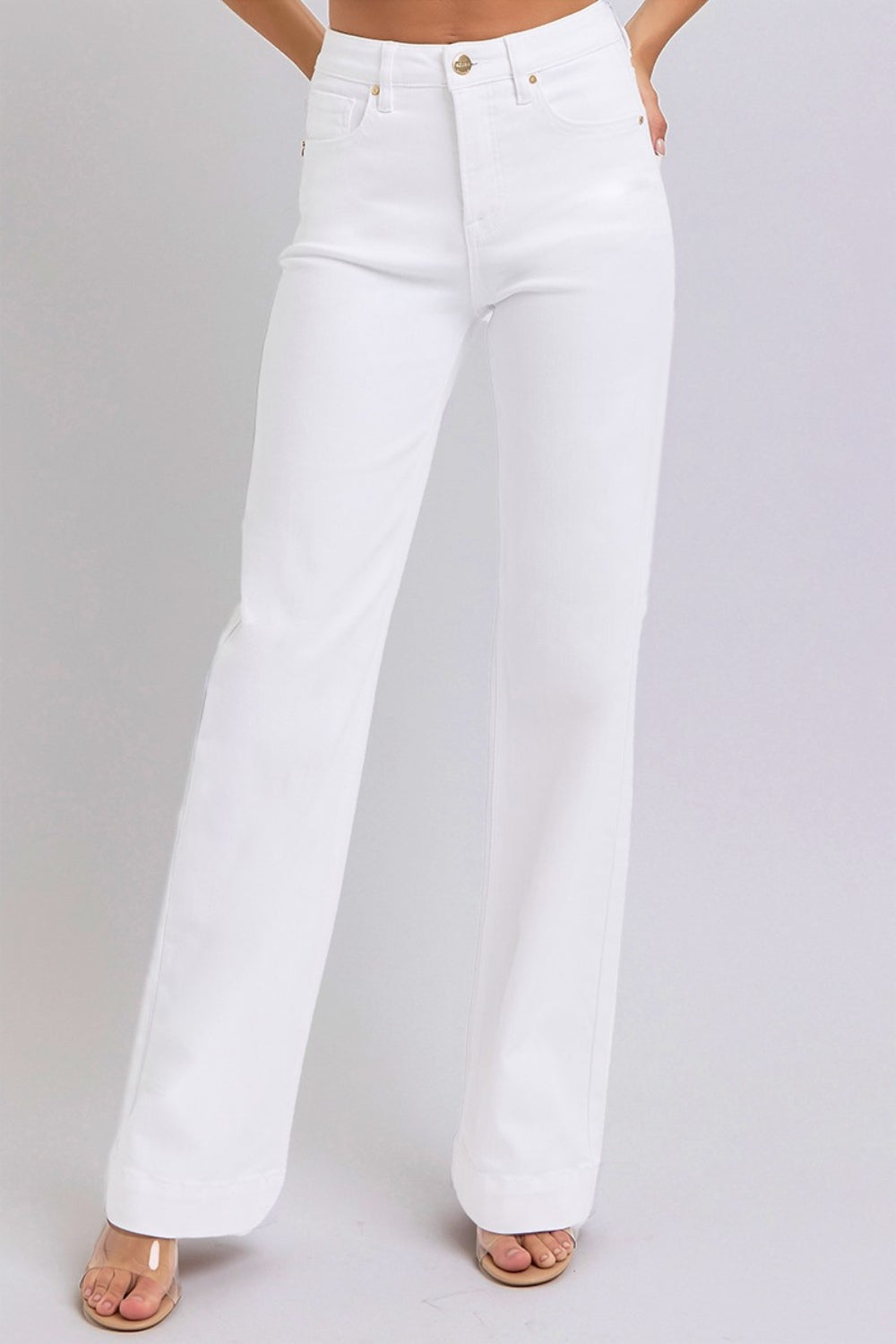 RISEN High-Rise Classic Straight Leg Relaxed Boyfriend Jeans Relaxed White Denim Pants