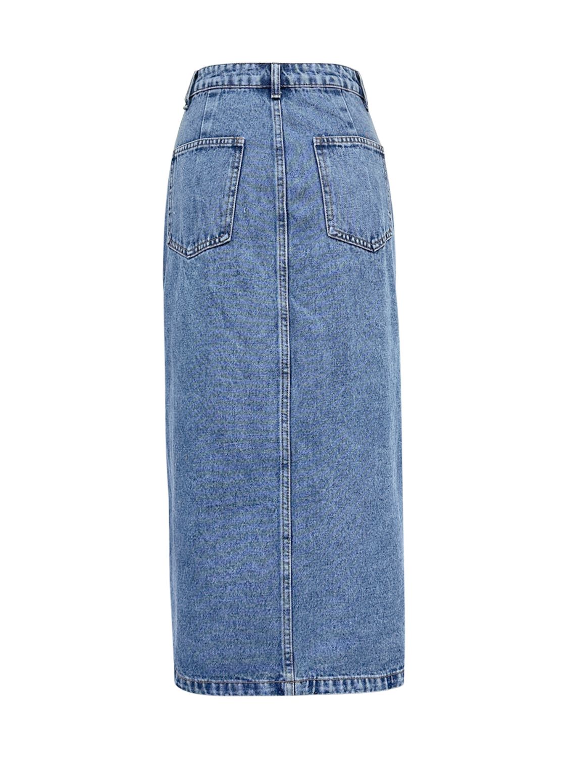 Asymmetrical High-Rise Waist Side Slit Bent Seam Denim Retro Blue Jean Midi Skirt