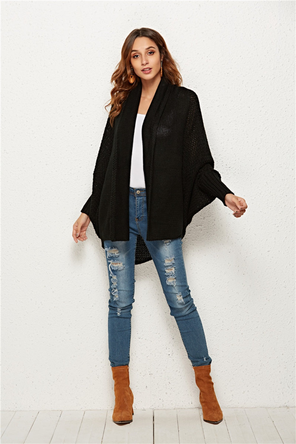 Oversized Knit Cardigan Batwing Sleeve Lightweight Baggy Open Front Sweater