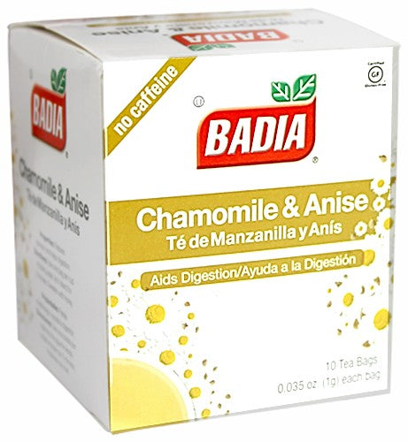 Badia Chamomile Anise Tea Aids Digestion Caffeine Free Box of 10 Tea Bags