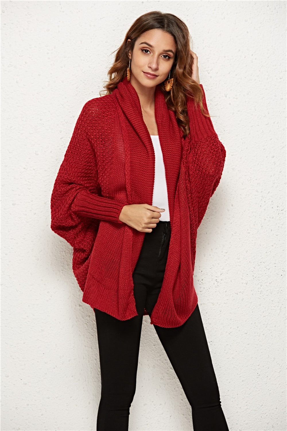 Oversized Knit Cardigan Batwing Sleeve Lightweight Baggy Open Front Sweater