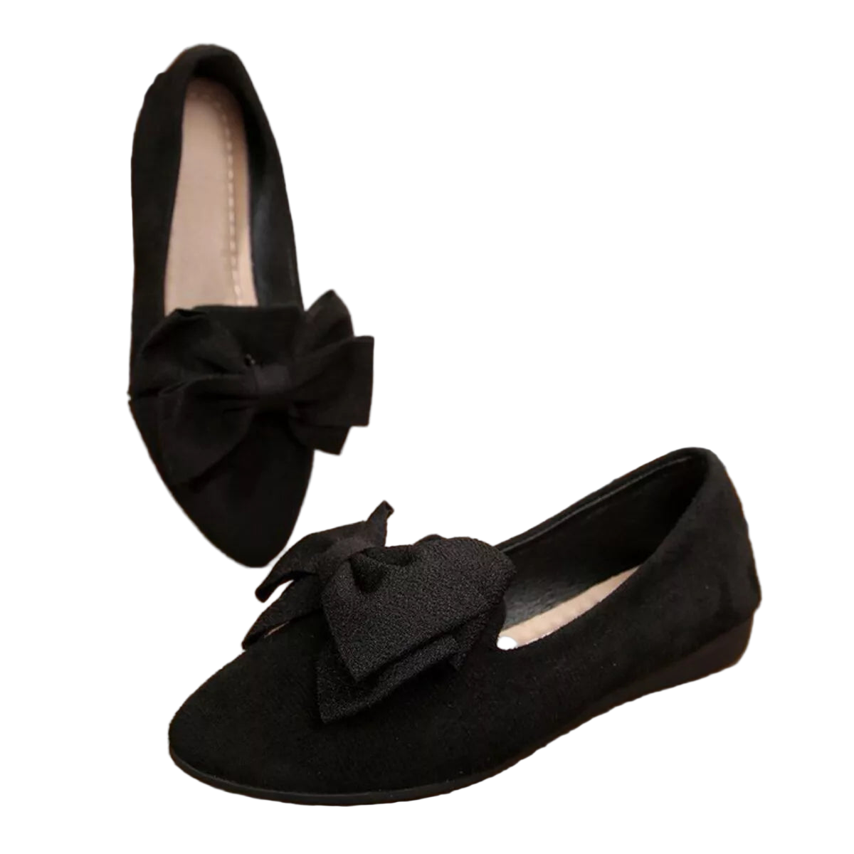 Large Bow Point Toe Slip-On Loafer Vegan Suede Shoes Lightweight Ballet Flats