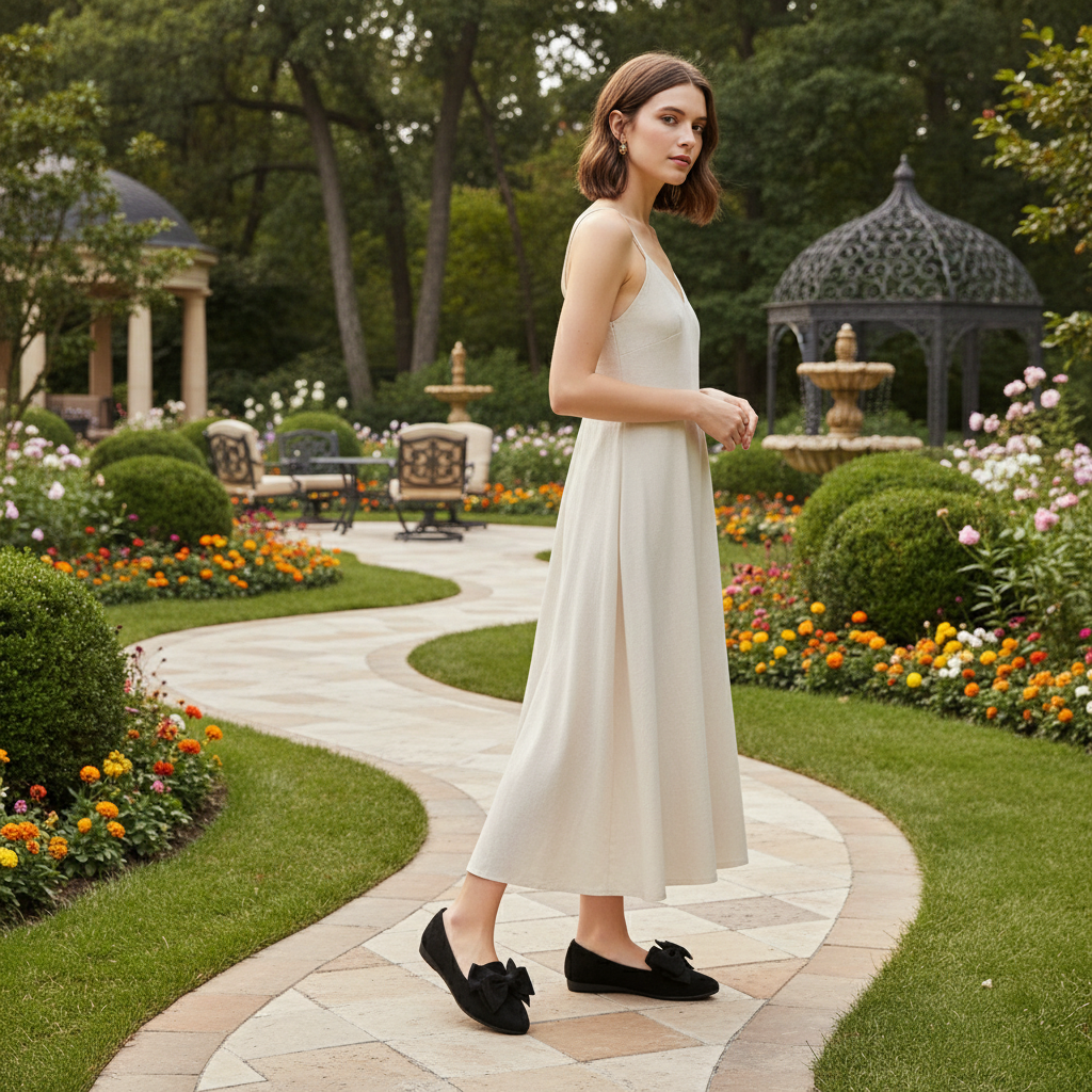 Large Bow Point Toe Slip-On Loafer Vegan Suede Shoes Lightweight Ballet Flats