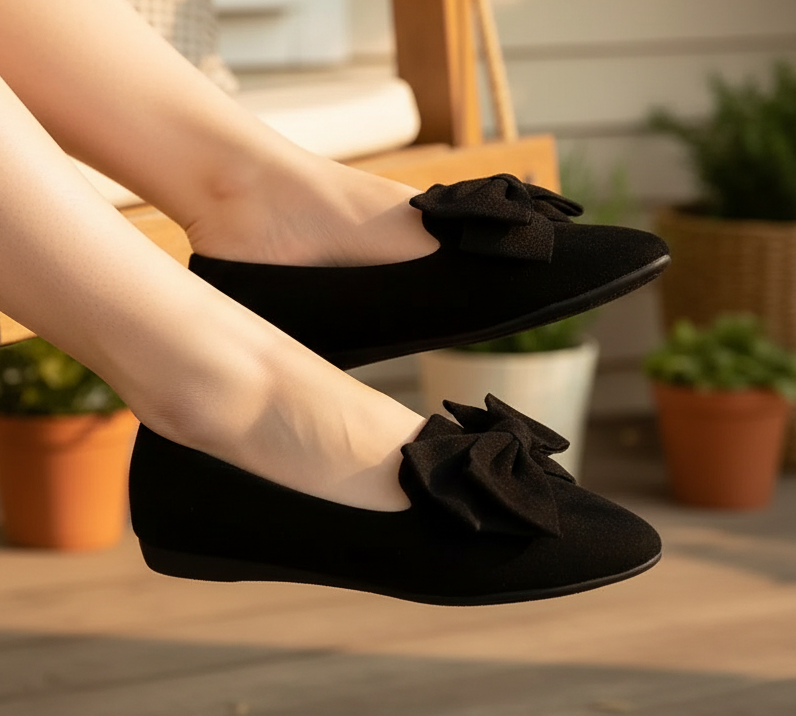 Large Bow Point Toe Slip-On Loafer Vegan Suede Shoes Lightweight Ballet Flats