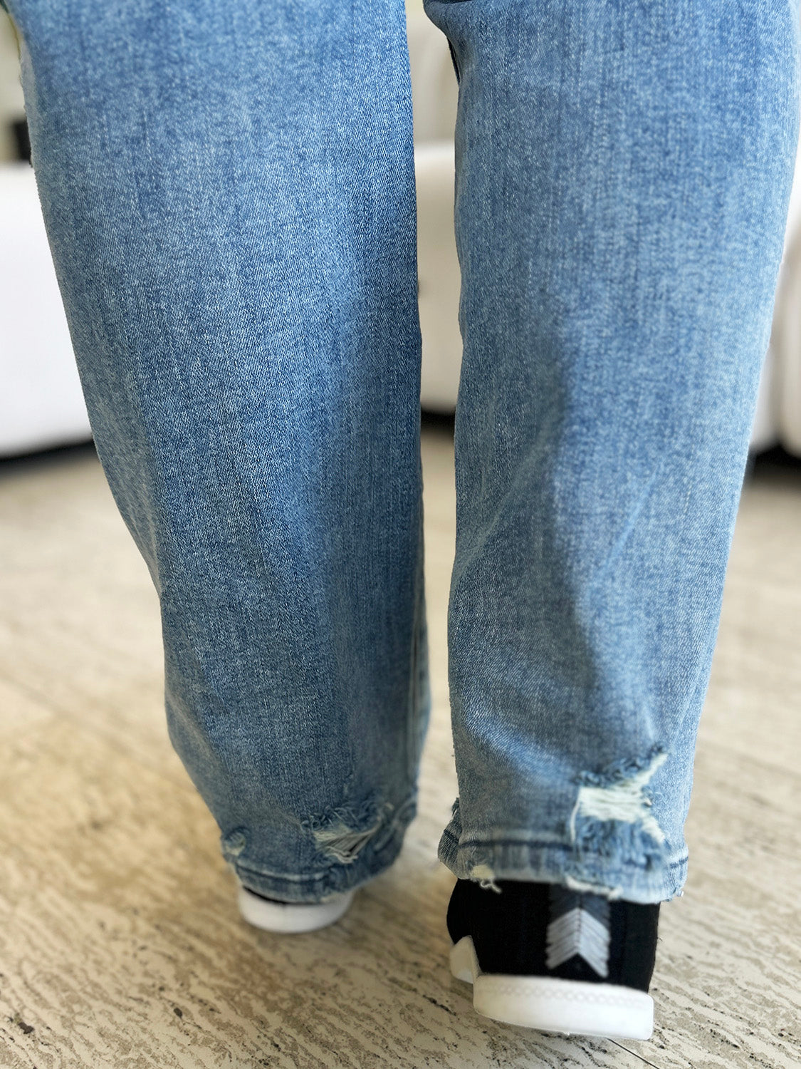 Judy Blue High-Rise Waist Distressed Denim Boyfriend Straight Leg Jean Pants