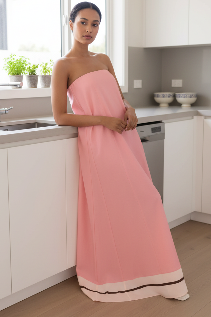 Strapless Column Tube Dress Smocked Backless Long Maxi