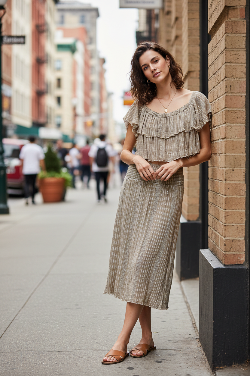 POL Cotton Off-Shoulder Raw Hem Tiered Ruffle Short Sleeve Crop Top Coastal Boho