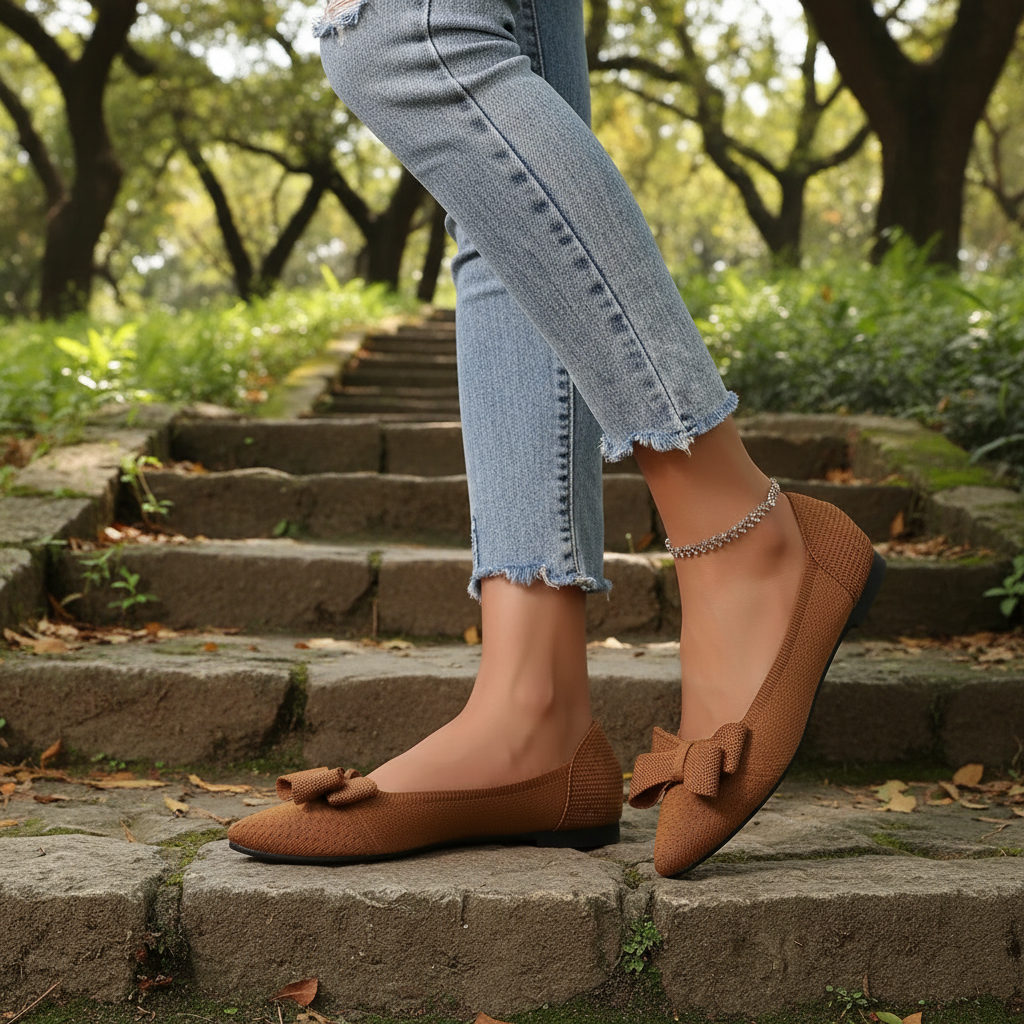 Large Bow Mesh Knit Pointed Toe Flats Slip-On Ballet Breathable Loafers Shoes