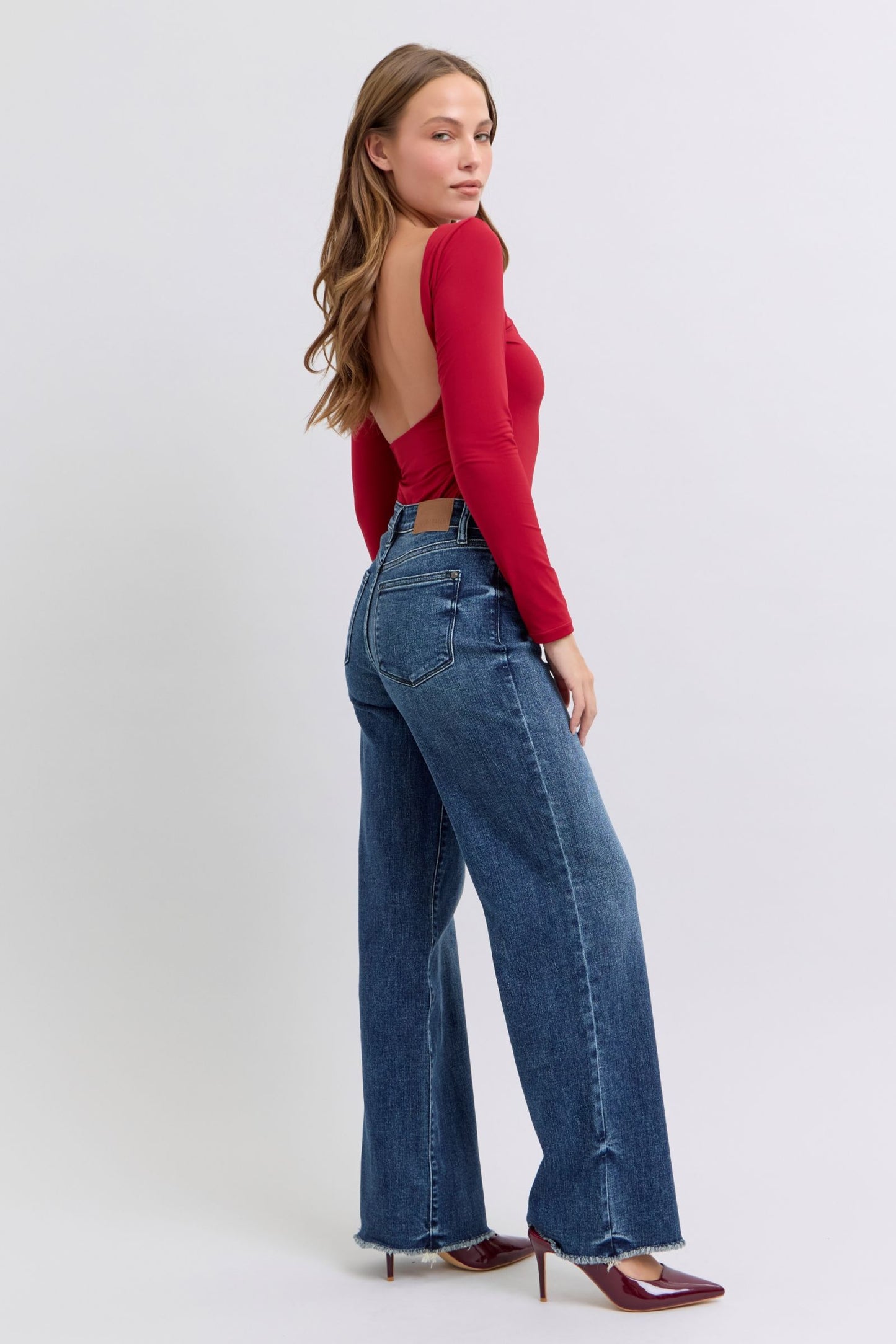 Judy Blue Mid-Rise Straight Leg Boyfriend Relaxed Jeans Raw Hem Denim Pants