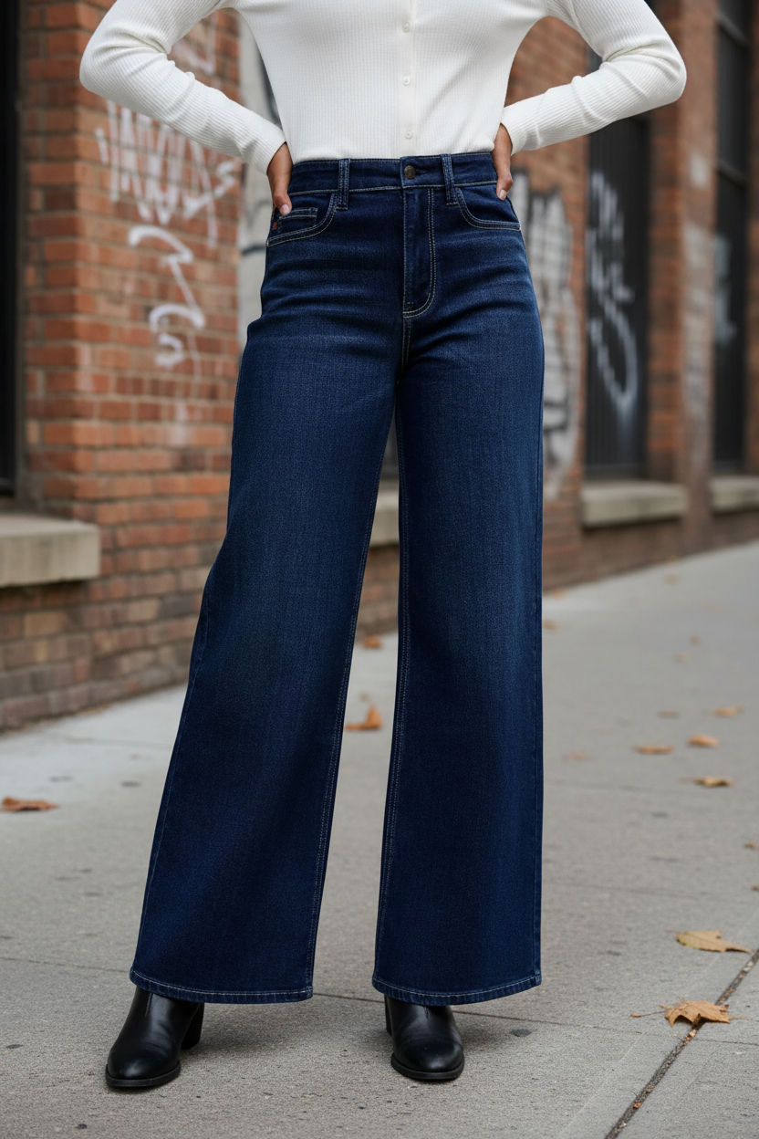 Judy Blue High-Rise Waist Wide-Leg Relaxed Fit Contrast Stitching Denim Jeans
