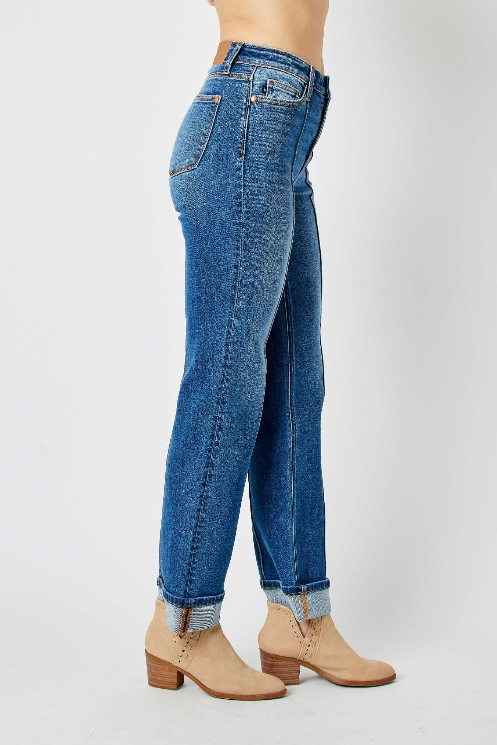 High-Rise Exposed Seam Straight Leg Jeans Dark Denim Pants Judy Blue