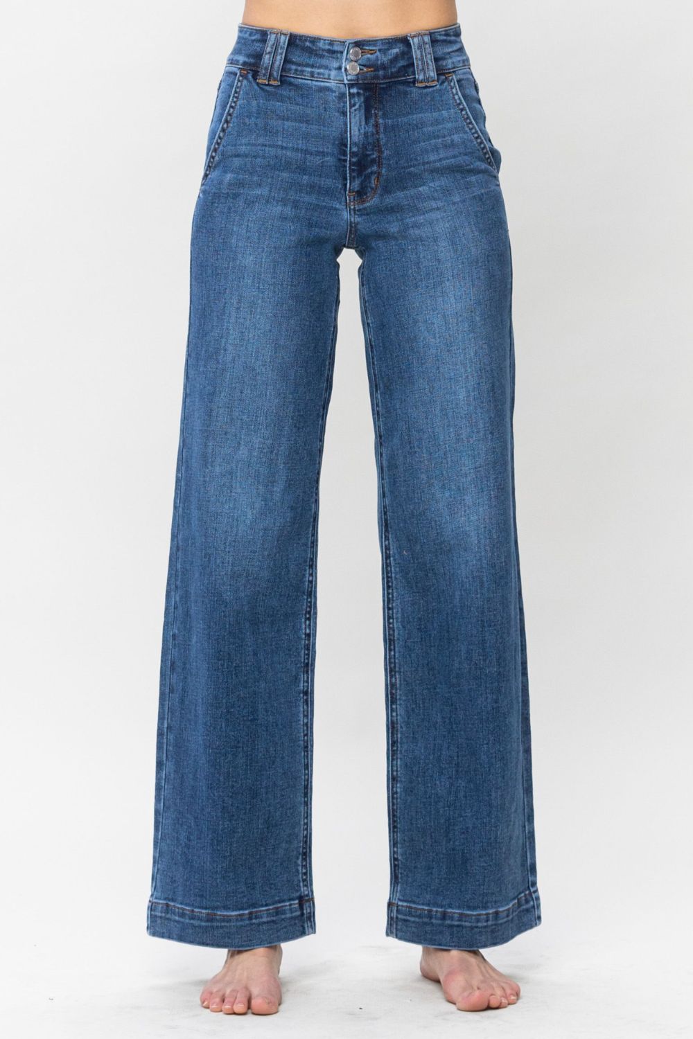 Judy Blue High-Rise Boyfriend Jeans Double Button Relaxed Wide Leg Denim Pants