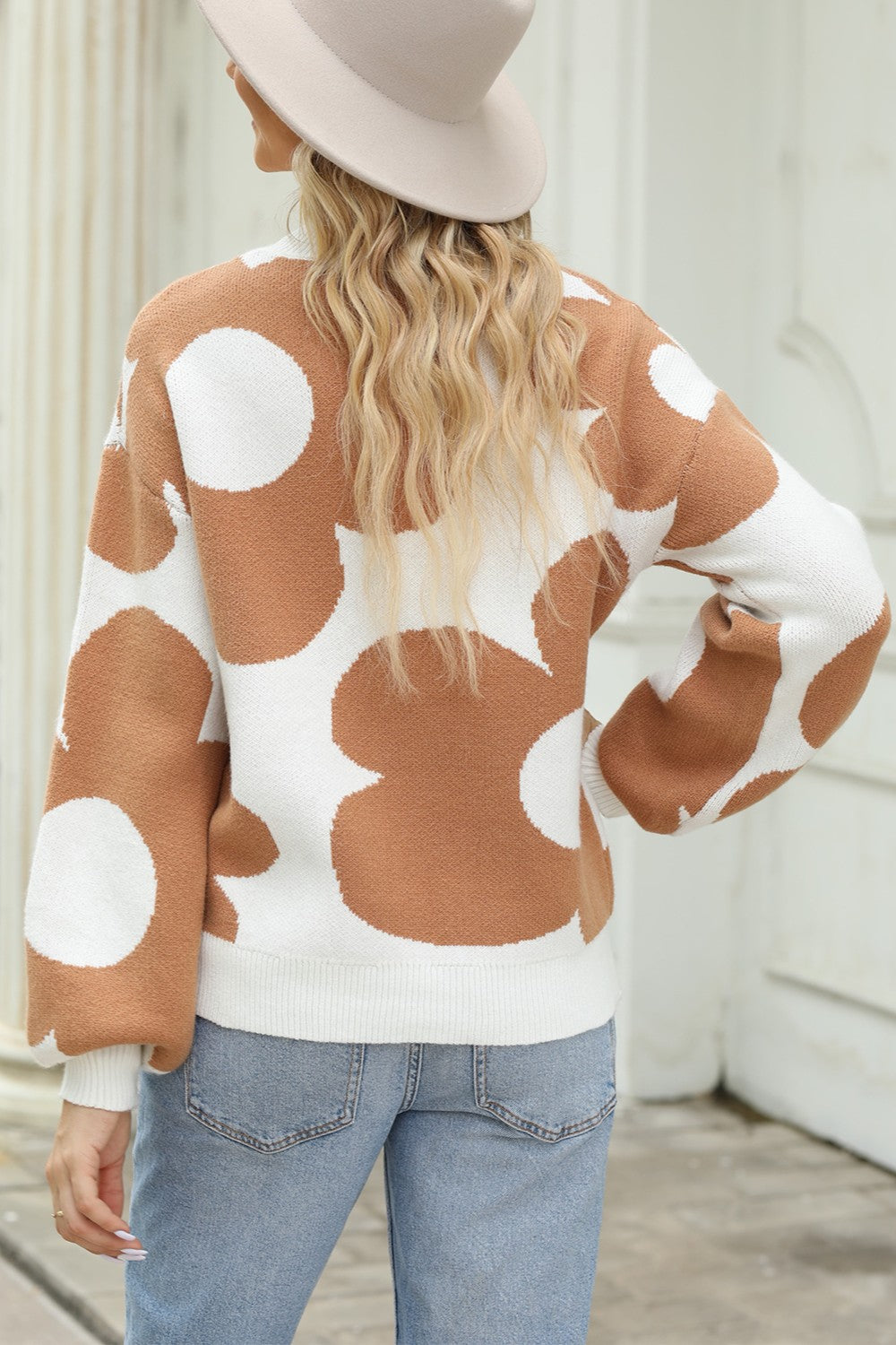 Contrasting Flower Knit Pullover Retro Daisy Long Sleeve Neutral Sweater Shirt