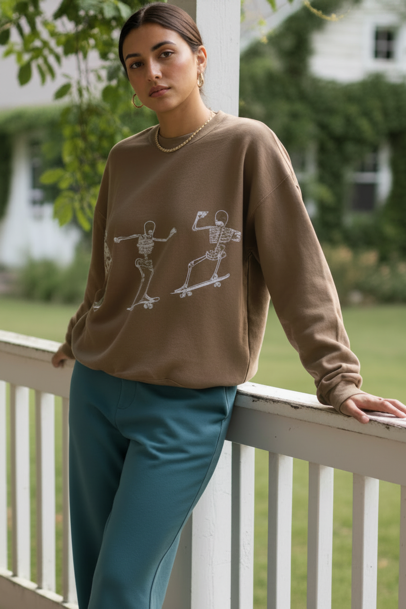 Skateboard Skeleton Graphic Oversized Sweatshirt Alternative Streetwear