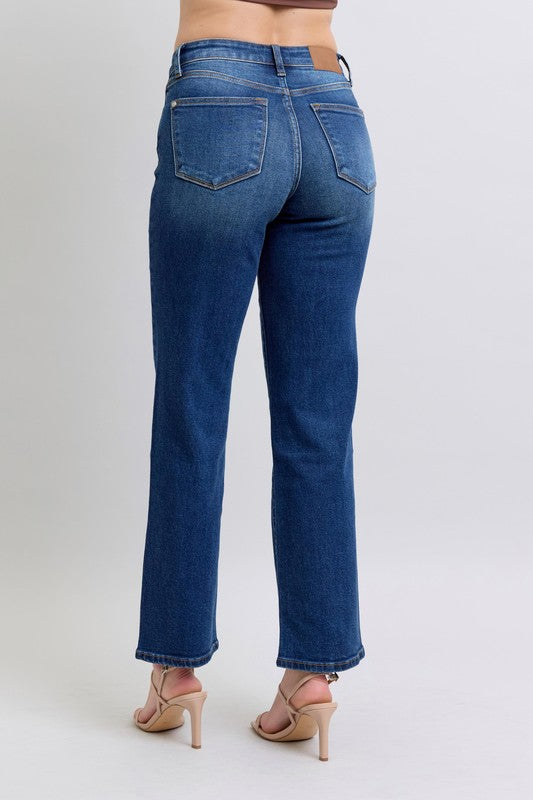 Judy Blue High-Rise Straight Leg Denim Pants Wrap Side Seam Slim Fit Jeans