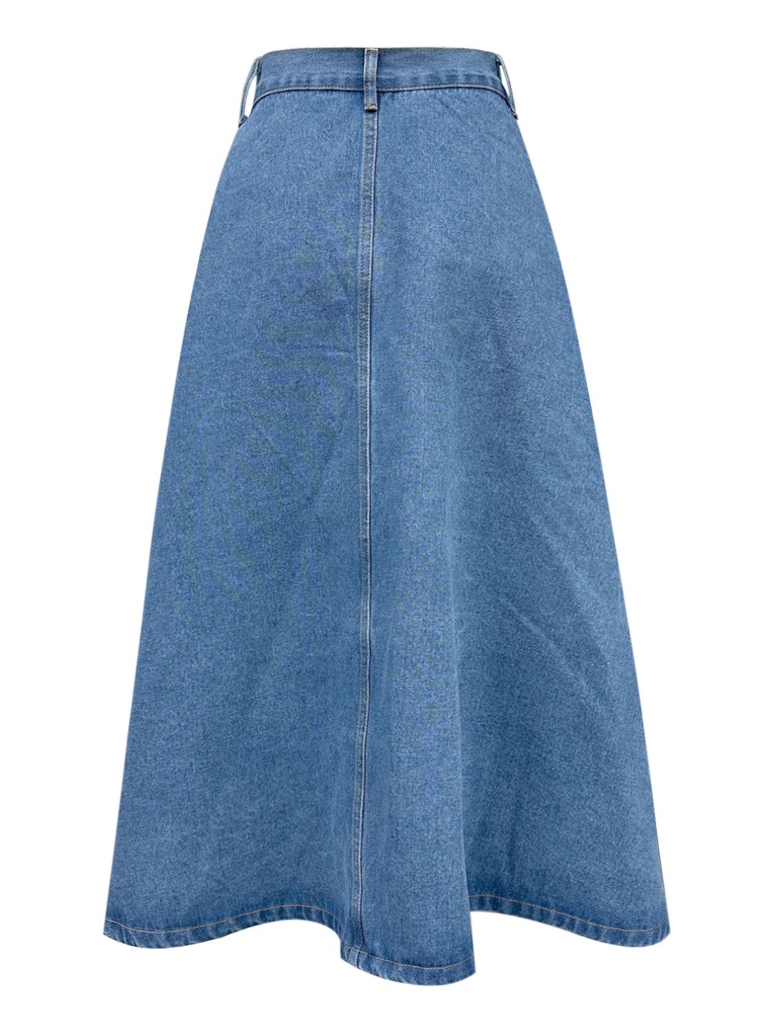 Retro High-Rise Midi Button Front Flare A-line Poque Blue Jean Circle Denim Skirt Pockets