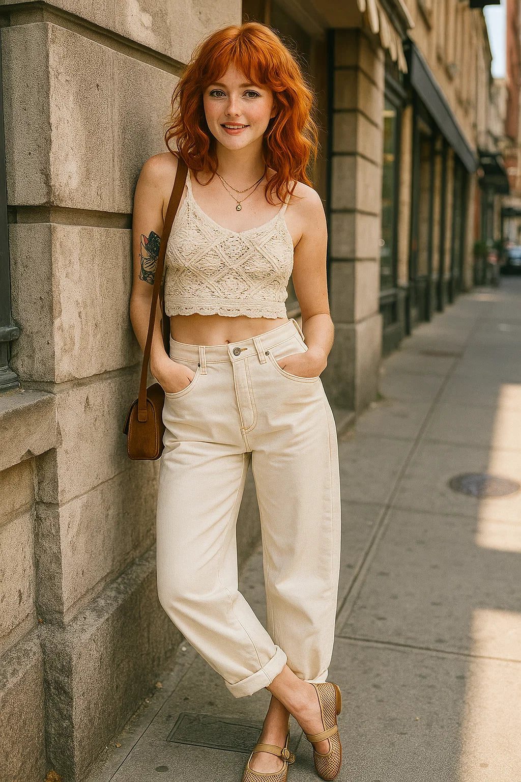 RISEN Barrel Jeans High-rise Tapered Cuffed Palazzo Cropped Hem Denim Pants Plus Size Available Cream