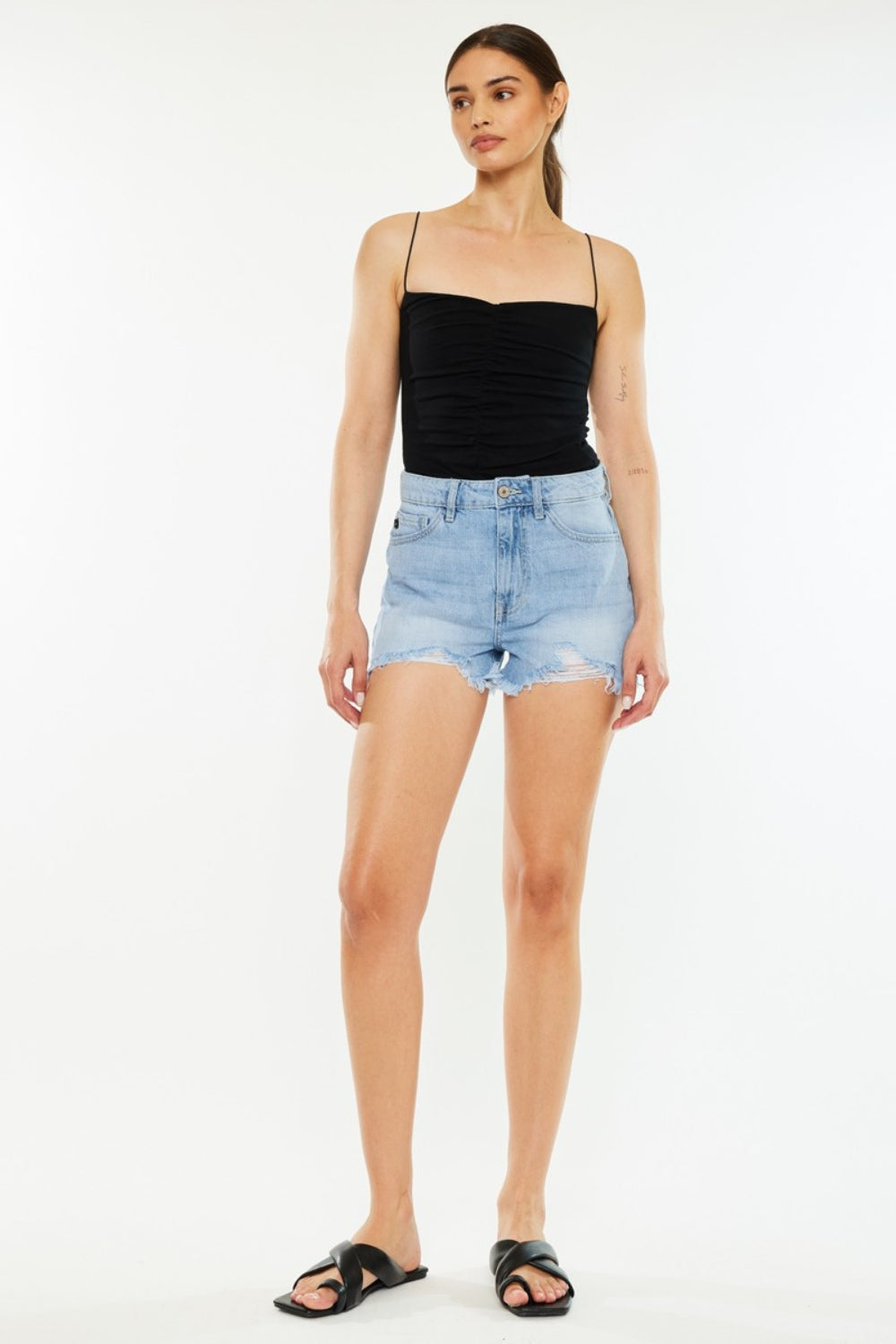 KanCan Torn High Rise Waist Denim Frayed Cut-off Hem Distressed Jean Shorts