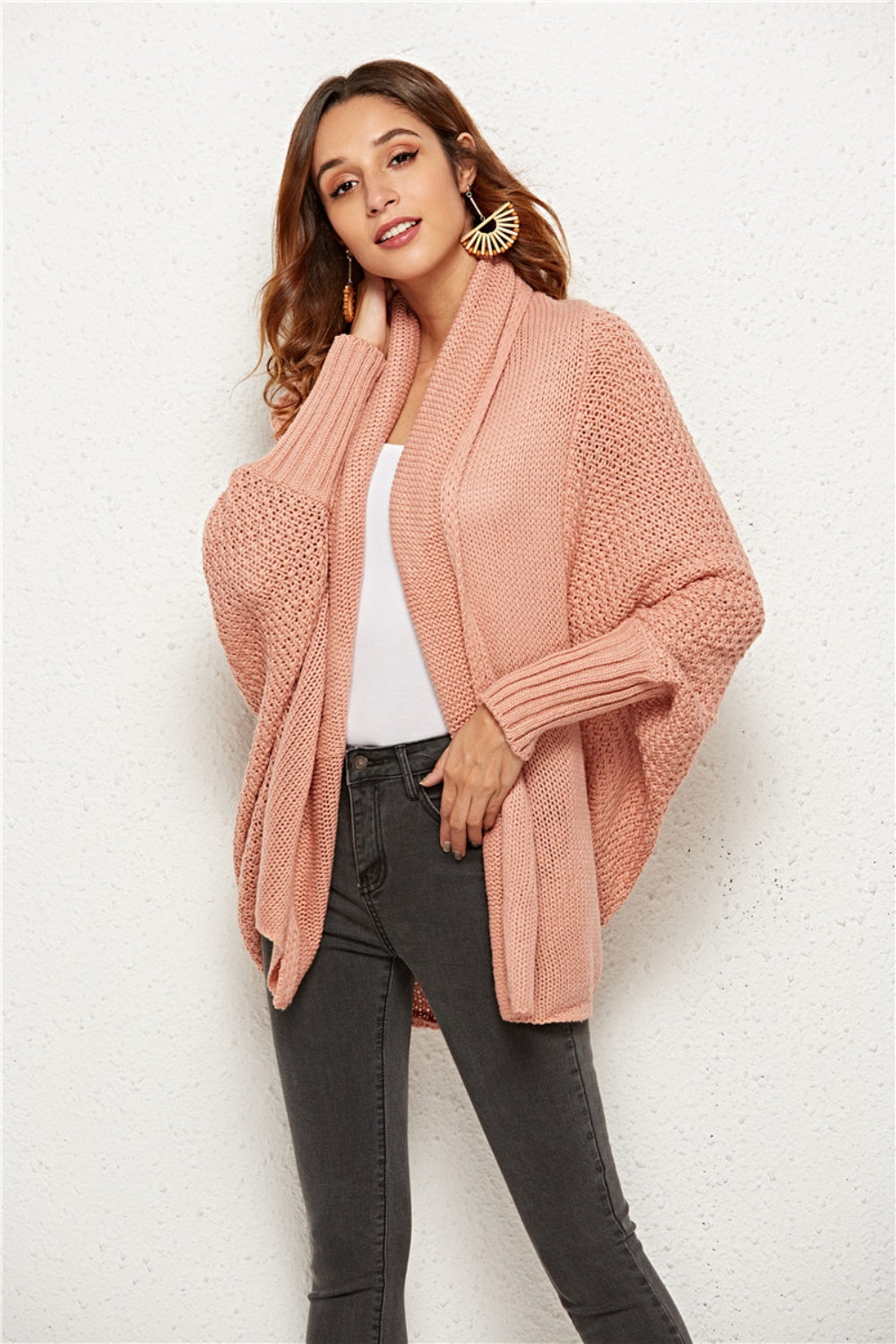 Oversized Knit Cardigan Batwing Sleeve Lightweight Baggy Open Front Sweater