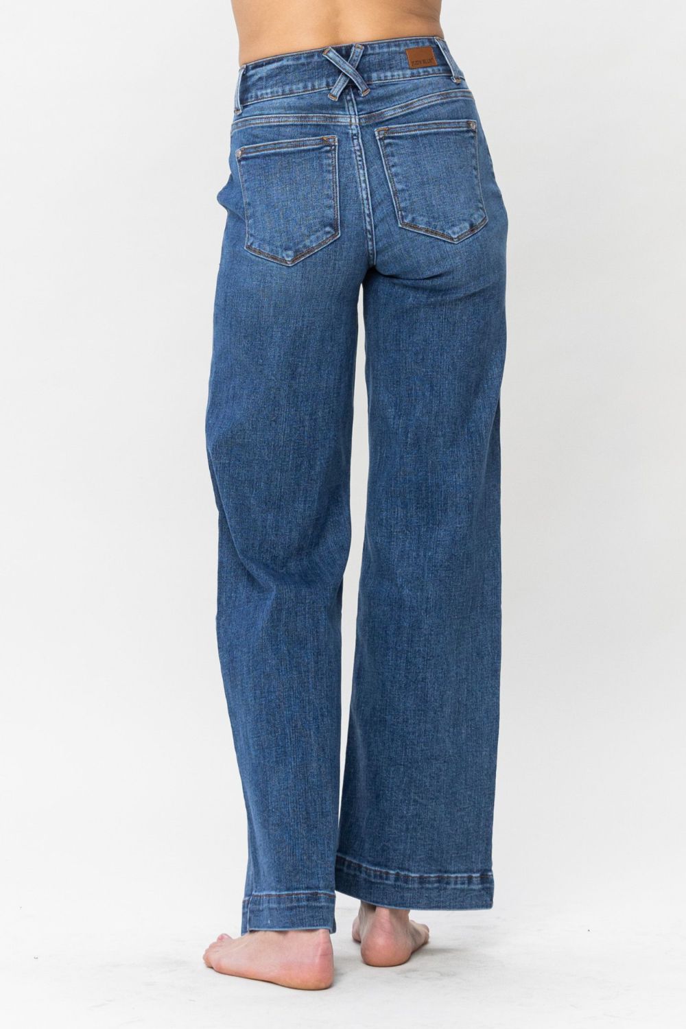 Judy Blue High-Rise Boyfriend Jeans Double Button Relaxed Wide Leg Denim Pants