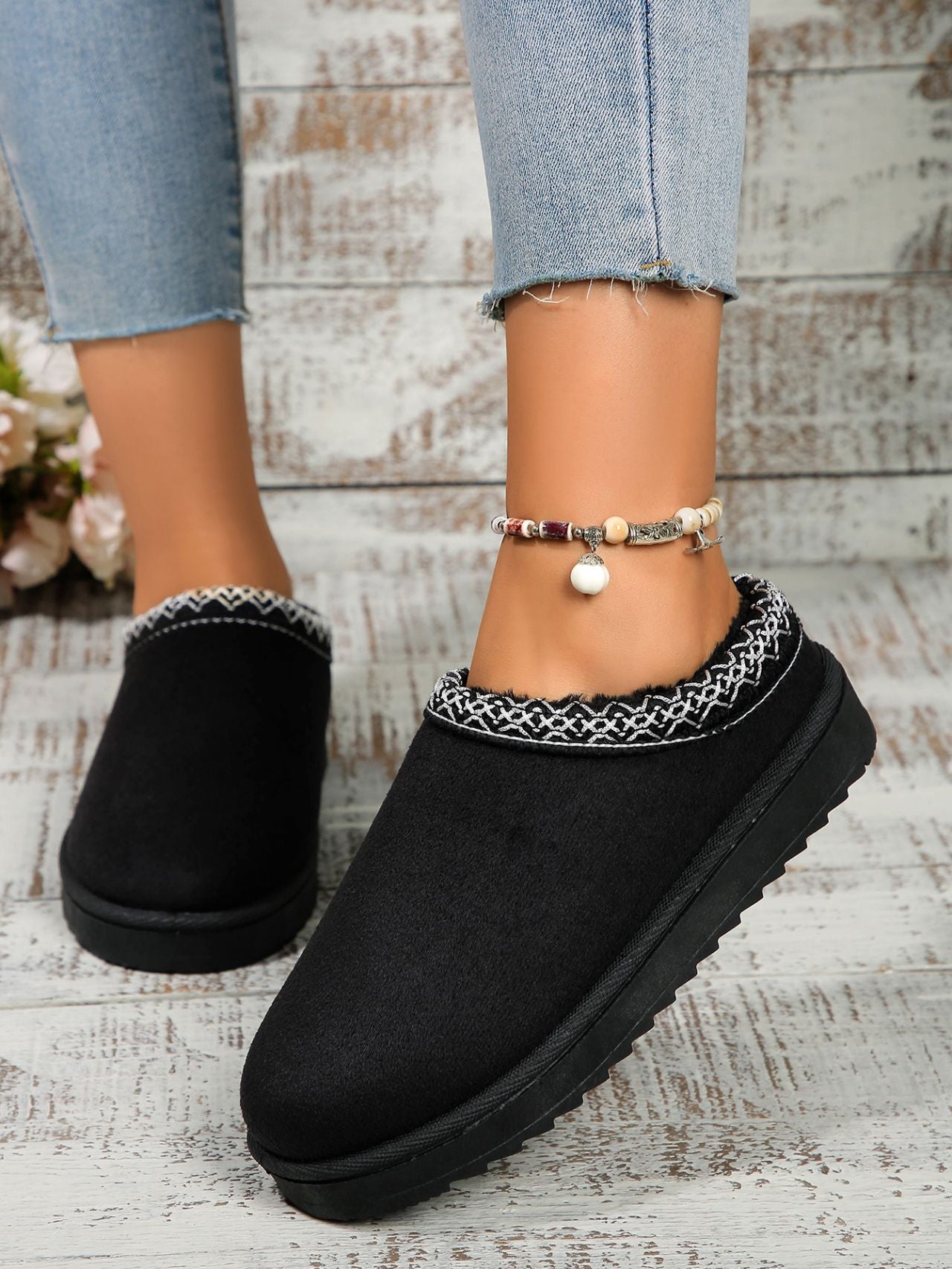 Platform Slippers Tazz Faux Fur Slip-on Vegan Suede Mule Winter Women's Shoes