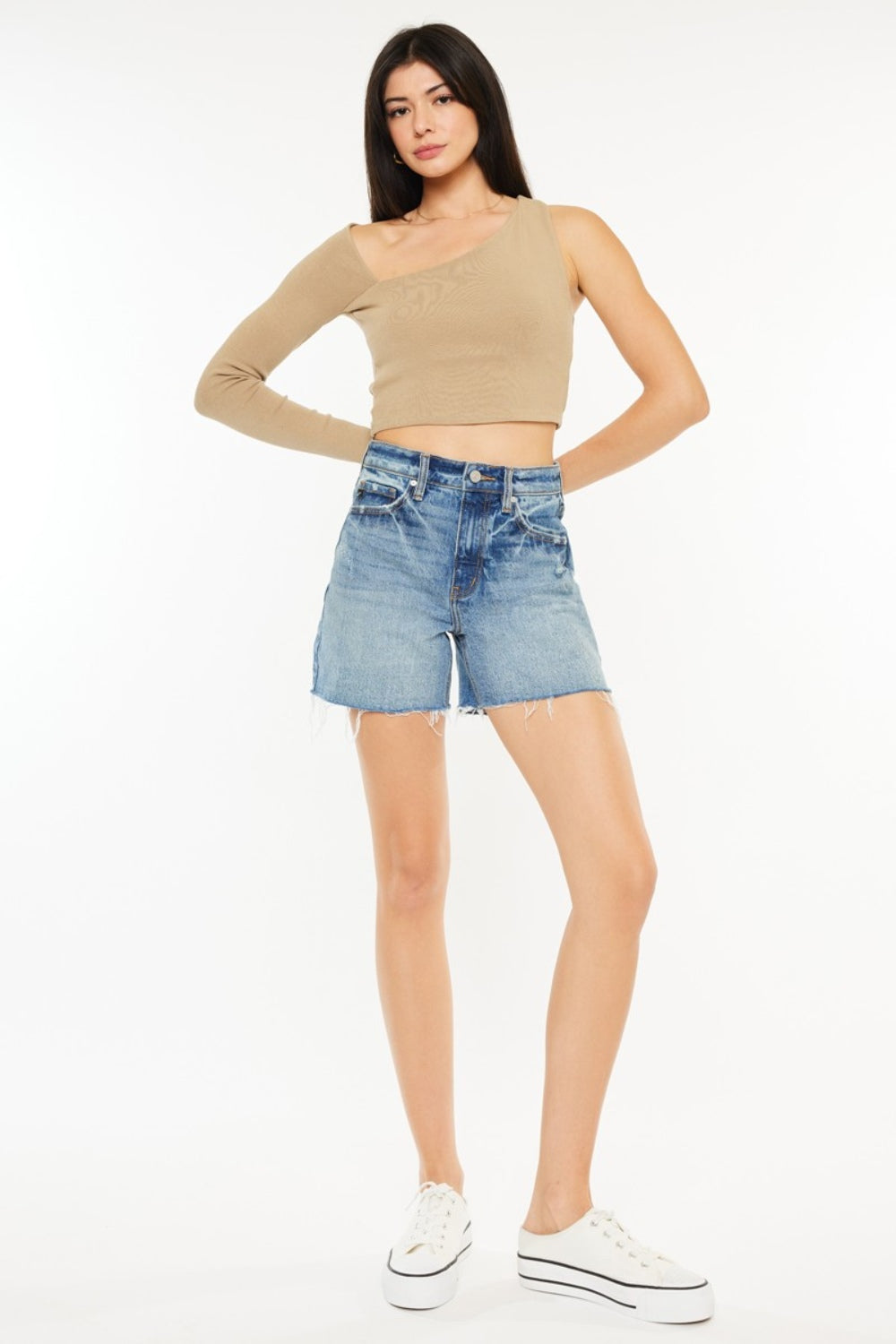 KanCan High Rise Waist Distressed Denim Cut-off Frayed Hem Acid Wash Jean Shorts