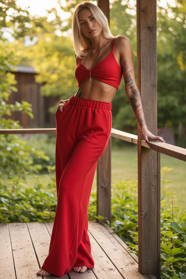 Matching Boho Butterfly Smocked Back Crop Top High-Rise Elastic Waist Wide Leg Pants Set