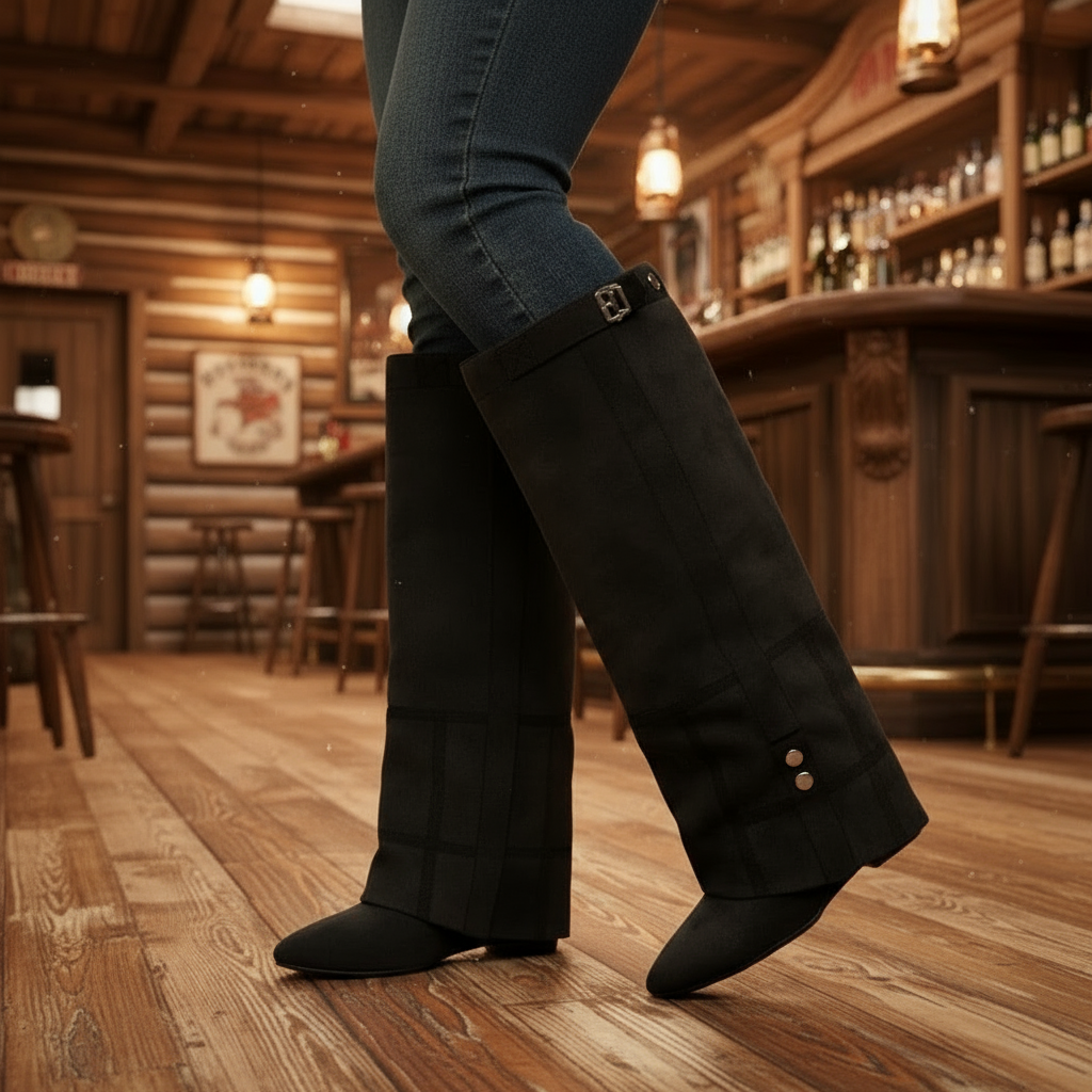 Pointed Toe Covered Overlay Vegan Suede Knee-high Boots Western Block Heel Shoes