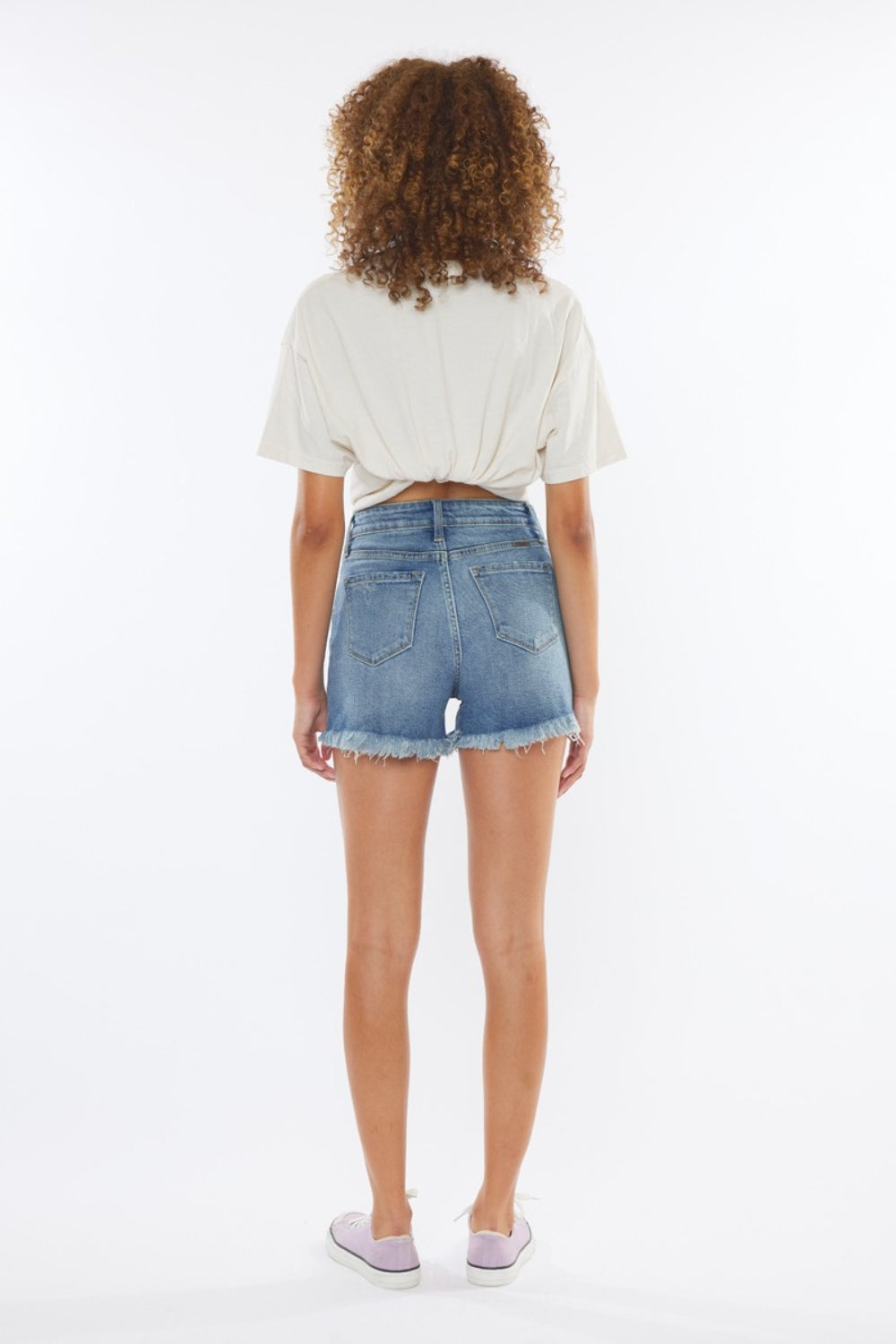 KanCan High Rise Waist Distressed Denim Cut-off Frayed Hem Jean Shorts