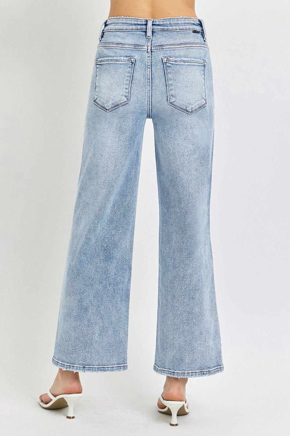 RISEN High-Rise Wide Leg Tummy Control Pants Distressed Cropped Boyfriend Denim Jeans