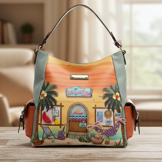 Nicole Lee 3D Fruit Sun and Sand Side Cargo Pockets Hobo Shoulder Bag Purse