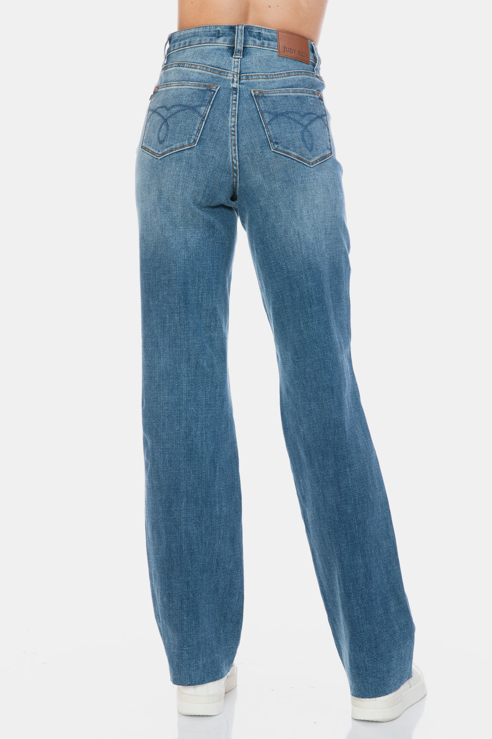 Judy Blue Tummy Control High-Rise Boyfriend Jeans Straight Leg Raw Denim Pants