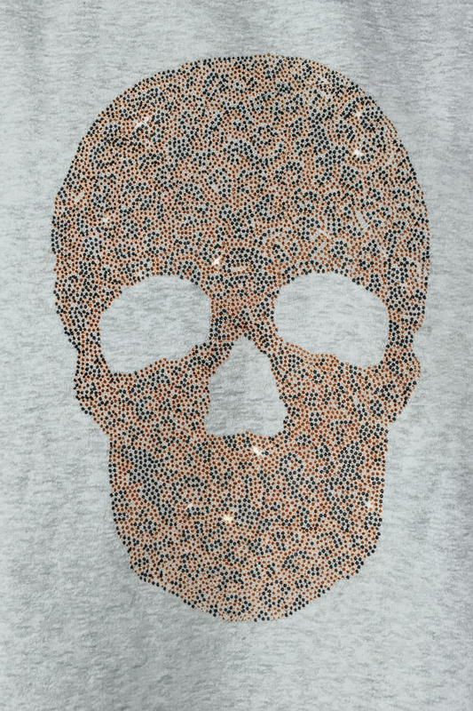 Rhinestone Leopard Skull Mock Neck Baggy Halloween Top Pullover Sweatshirt