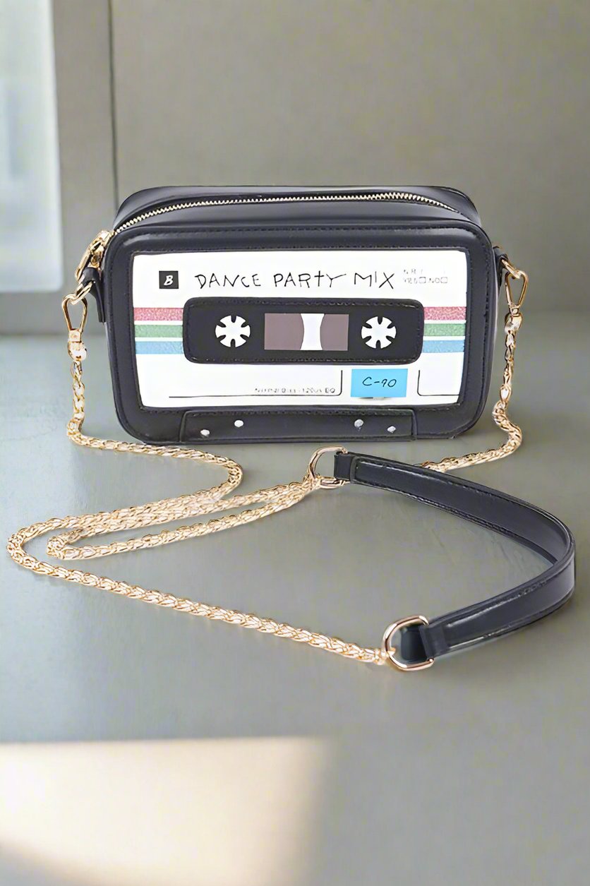 Retro 80s Vintage Cassette Tape Novelty Purse Convertible Clutch Crossbody Bag